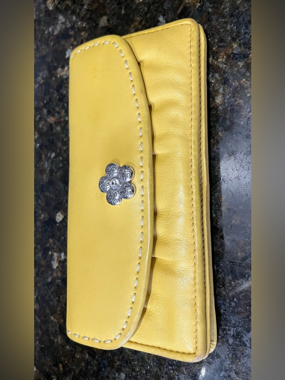 Brighton yellow  vintage Leather Women's Clutch Wallet - Stylish Floral Accent